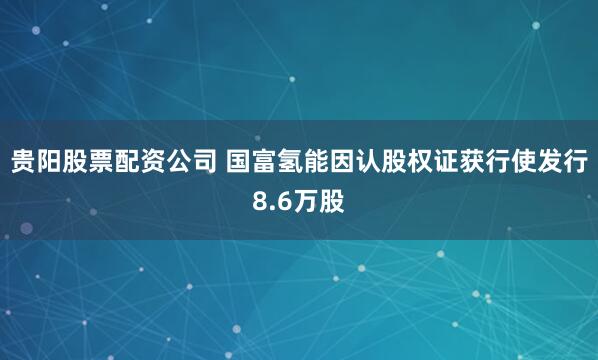贵阳股票配资公司 国富氢能因认股权证获行使发行8.6万股